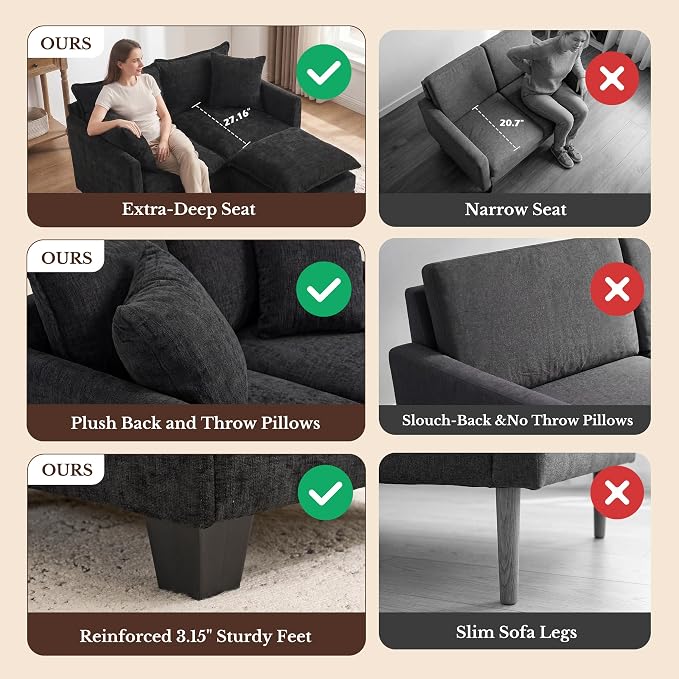Loveseat Sofa with Ottoman, Cloud 3-Layer Cushion, Living Room, in a Box - Image 5