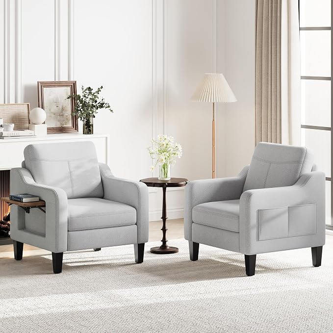 Accent Chair for Living Room Modern Linen Upholstered Armchair Side Wooden by Unknown