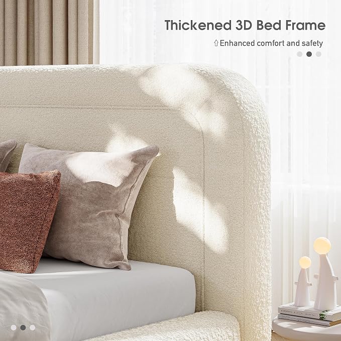 Homkdom Cloud Bed Frame and Headboard, Upholstered Soft King Size Bed Frame - Image 6