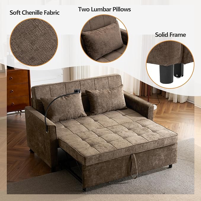 3 in 1 Convertible Sleeper Sofa Bed, 56.9" Small Pull Out Couch Bed - Image 8