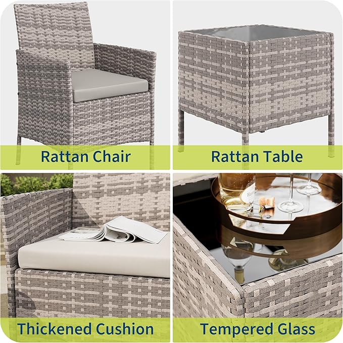 GAOMON 3-Piece Patio Furniture Set, Modern PE Rattan Conversation Set - Image 6