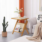 Aklaus Rattan Side Table Boho Small end Table mid Century Living Room Wooden - Image 6