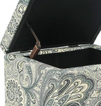 Adeco 18" Cube Storage Ottoman in Blue Paisley, Upholstered Linen Foot Stool & - Image 4
