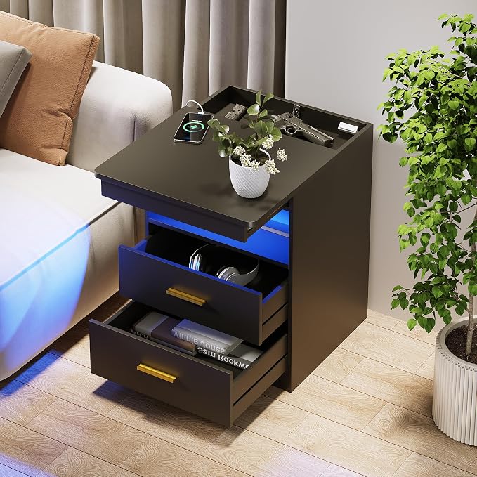 Nightstand Set of 2, Charging Bedside Table - Image 2