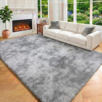 6x9 Area Rugs for Living Room, Large Tie-Dyed Light Grey Fluffy Shag Rug for - Image 7