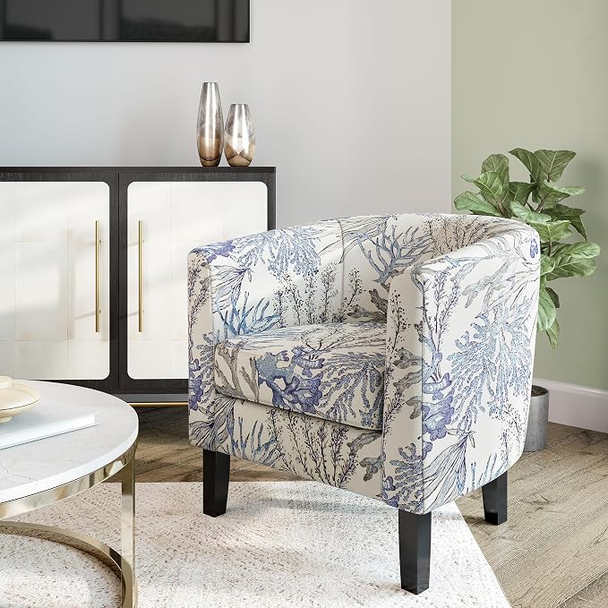 BELLEZE Living Room Chair, Linen Round Accent Barrel Chair, Club Tub Sofa Chair by BELLEZE
