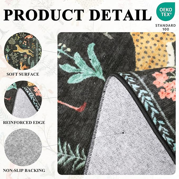 DUKINO 2x14 Runner Rug for Hallway, Soft Animal Washable Runner Rug, Low Pile - Image 4