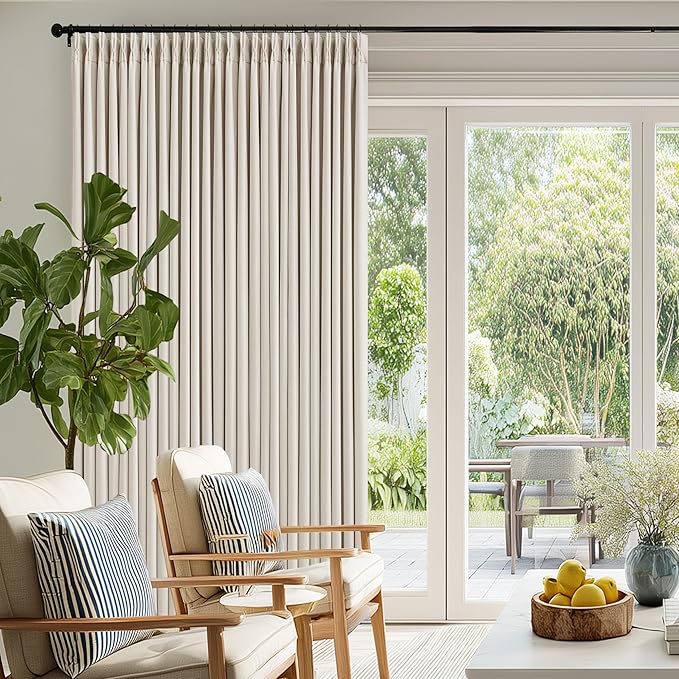 Natural Pinch Pleated Blackout 102 Inch Curtains 70 Inch Wide Dual Layer | 100% by Twodrapes