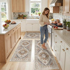 Madane Washable Kitchen Rug Set of 3 Small Area Rugs Non-Slip Turmeric/Grey | - Image 2