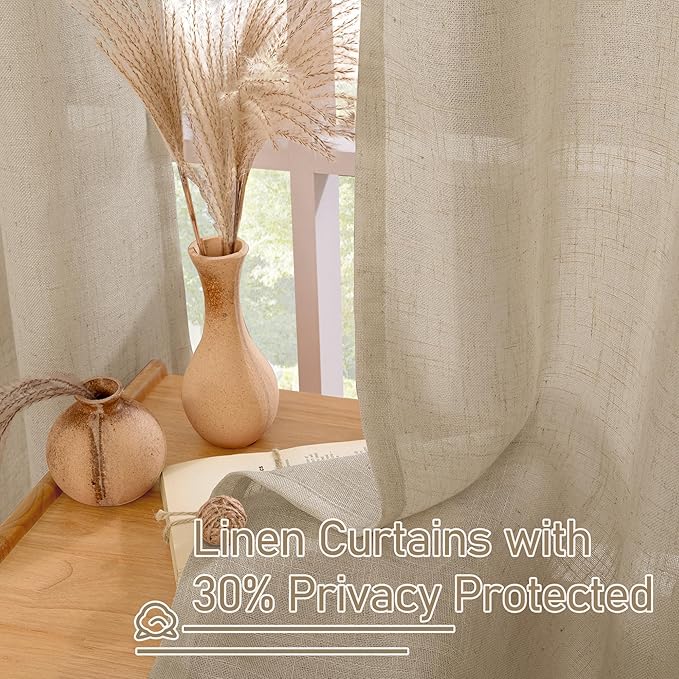 Linen Curtains for Living Room Bedroom, 84 inch Curtains Light Filtering Boho - Image 5