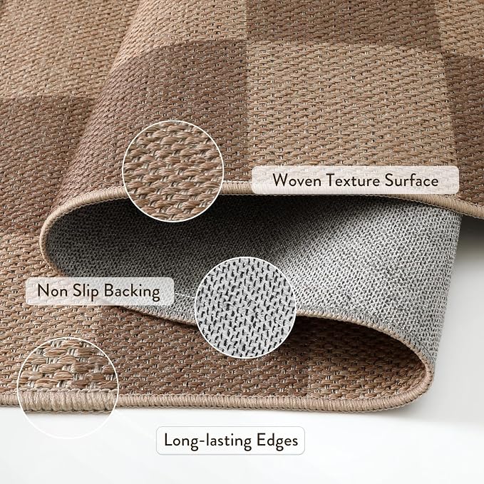 Lahome Checkered Easy Jute Kitchen Runner Rug, 2x8 Outdoor Rugs Washable | - Image 5