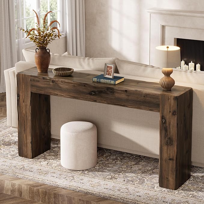 Solid Wood Console Table, 63-Inch Farmhouse Sofa Table Behind Couch - Image 4
