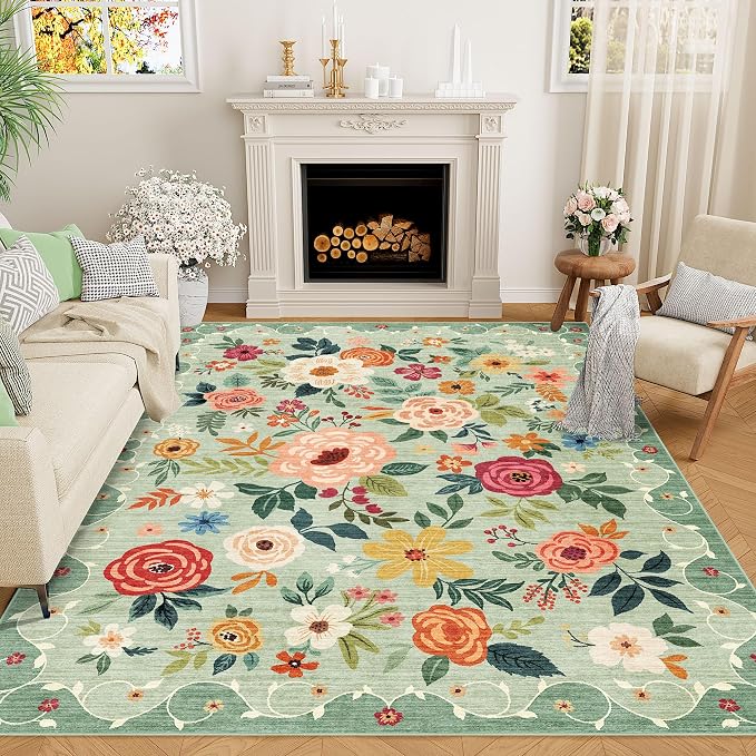 DUKINO 6x9 Area Rugs, Floral Washable Rug by DUKINO