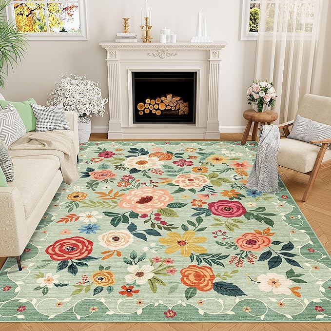 DUKINO 4x6 Area Rug, Floral Washable Rug Non Slip Office Chair Mat, Stain - Image 9