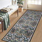 PLHXFR 2x5 Washable Runner Rug：Floral Indoor Kitchen Carpet Dark Black | - Image 3