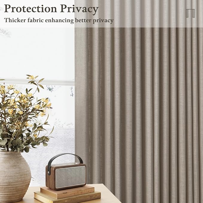 Taupe Pleated Linen Light Filtering Curtains 102 Inches Long 50 Inch Wide | - Image 6
