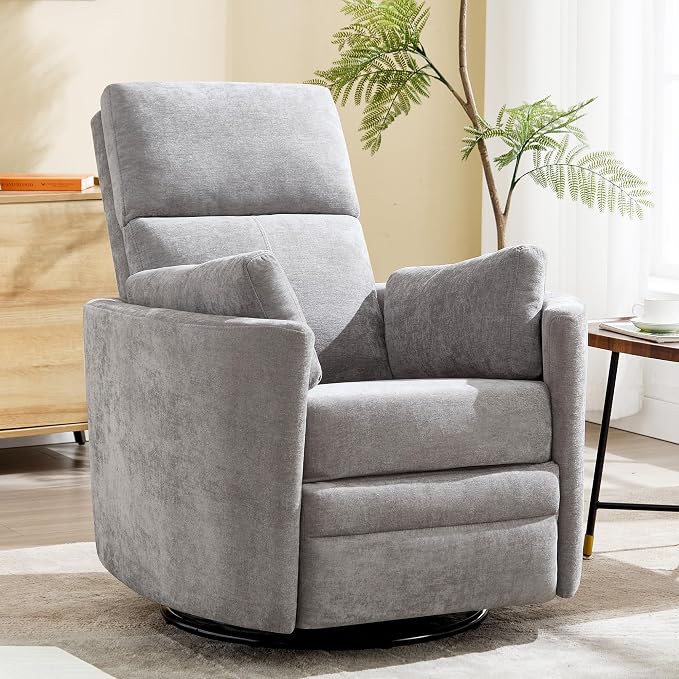 Manual Recliner 360°Swivel Glider Rocking Chair, Upholstered Nursery Adult by choairy