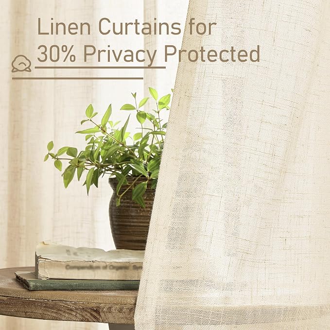 Short Linen Window Curtains 30 Inches Long 2 Panels 34 x 30 Inch | Beige - Image 5