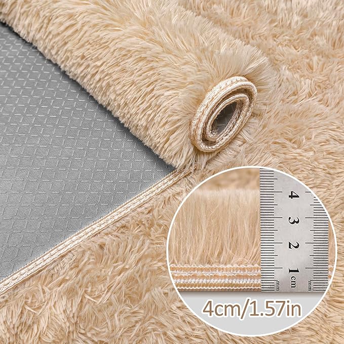 2x10 Bedside Area Rugs for Bedroom Soft Fluffy Shag Beige Rug for Hallway - Image 5