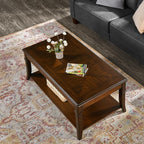 Solid Wood Coffee Table with Storage Shelf, Mid Century Modern Rectangle Coffee - Image 9