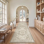 Madane Hallway Runner Rug 2'6''x10' Kitchen Runners Vintage, Ivory/Brown | - Image 4