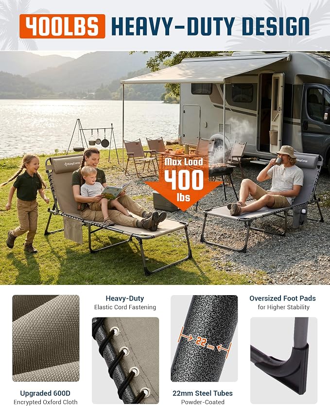 KingCamp Lounge Chair with face Hole & Canopy Shade, 400LBS Folding Portable - Image 7
