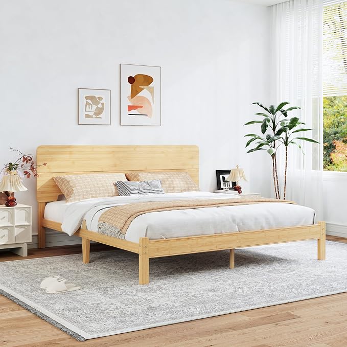 BOSRII 12in High Solid Bamboo Wood Platform King Size Bed Frame - Image 4