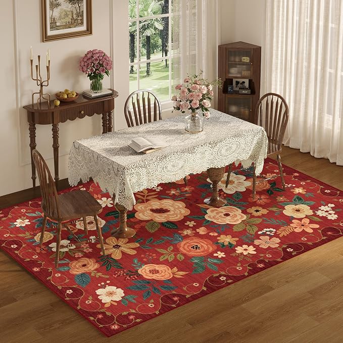 DUKINO 8x10 Area Rugs, Floral Washable Living Room Rug Non Slip, Stain Resistant - Image 4