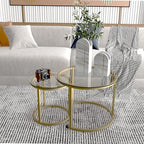 aboxoo Gold Nesting Coffee Table Set of 2, Small Glass Round Nesting Tables - Image 2