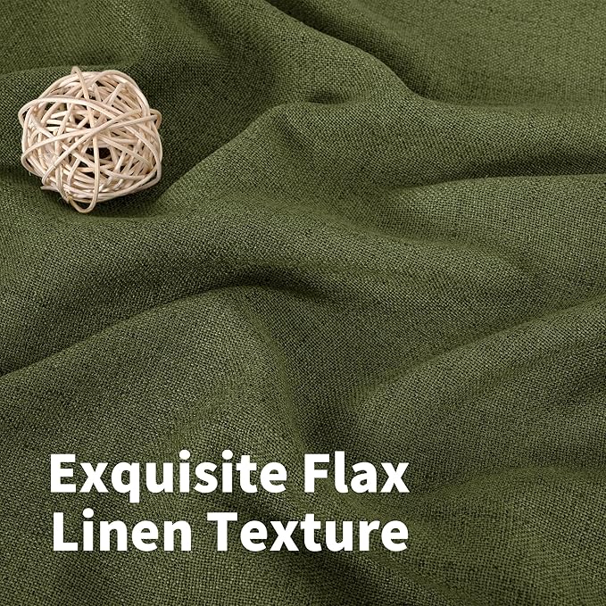 YoungsTex Olive Green Linen Curtains, Semi Sheer Drapes - Image 5