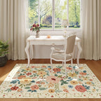 DUKINO 4x6 Area Rug, Floral Washable Office Chair Rug Non Slip Beige Yellow | - Image 3