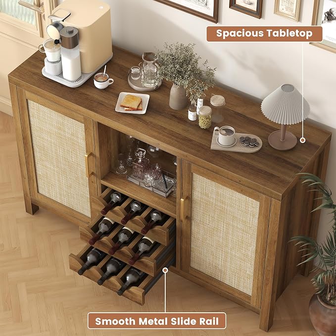 Rattan Wine Bar Cabinet, Boho Rattan Home Bar - Image 4