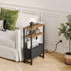 Narrow Side Table with Charging Station Slim End Table Sofa with Magazine Rack - Image 2
