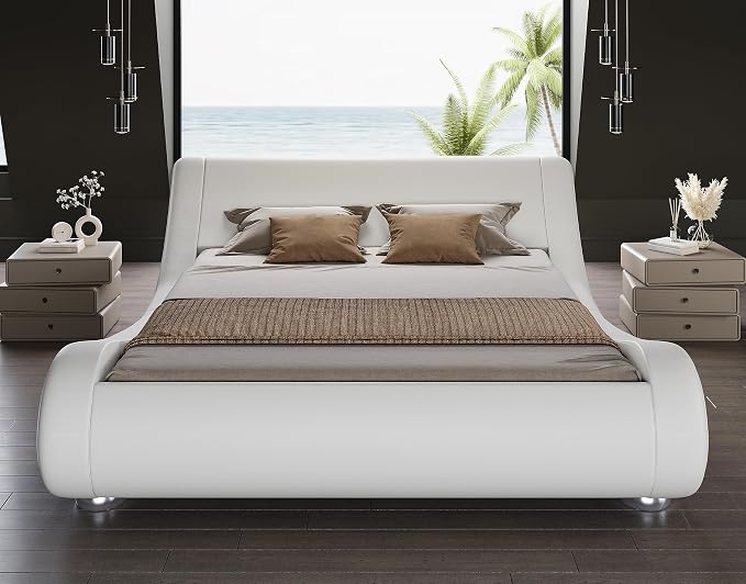 SHA CERLIN Full Size Upholstered Bed Frame, Deluxe Low Profile Sleigh Bed - Image 3