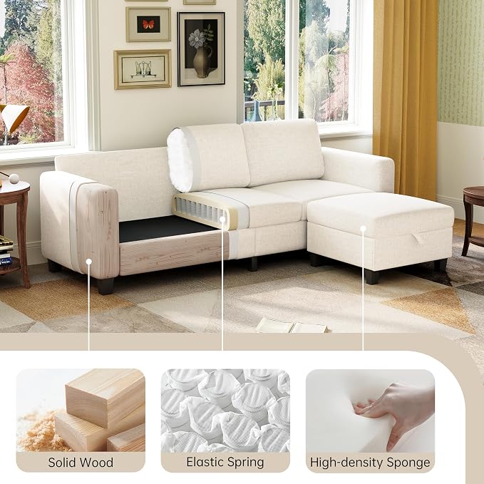78" Sectional Sofa Couches for Living Room, Deep Seat Pet-Friendly Linen Fabric - Image 3