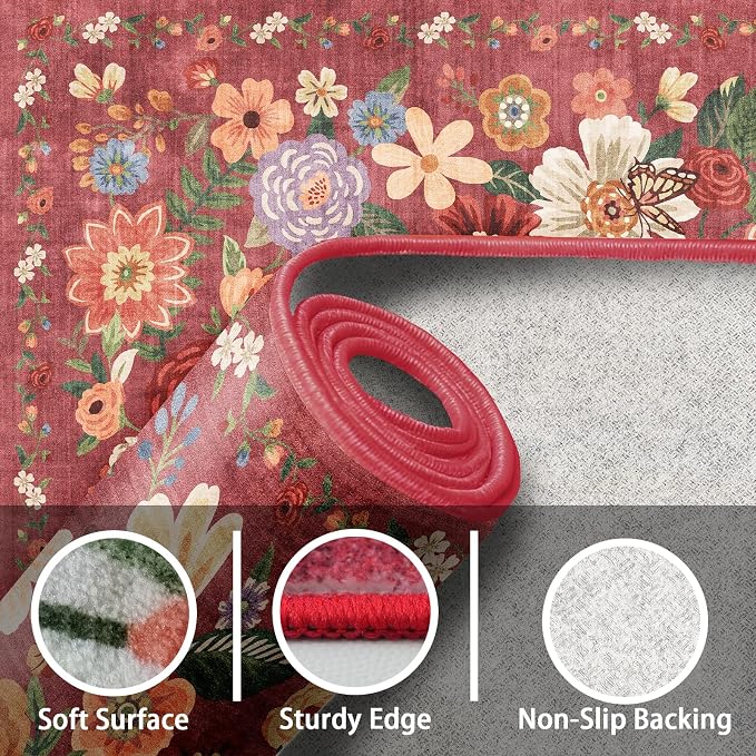 Red Floral Hallway Runner Rug 2x4 - Image 7