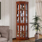 Corner Curio Cabinet with Lighting System, Adjustable Tempered Glass Shelves - Image 9