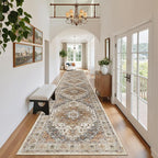 Madane Hallway Runner Rug 2'6''x16' Kitchen Runners Vintage, Turmeric/Grey | - Image 3