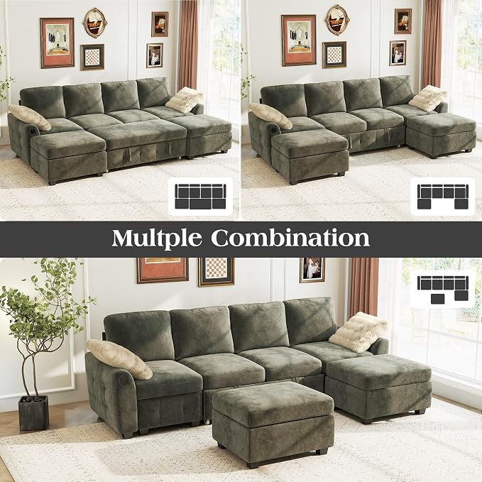 Ihanherry L-Shaped Sectional Sofa Bed, 6-Seater Convertible Pull Out Sleeper - Image 8