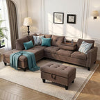 97.5" L Shaped Couch Set Linen, Modular Sectional Couches - Image 7