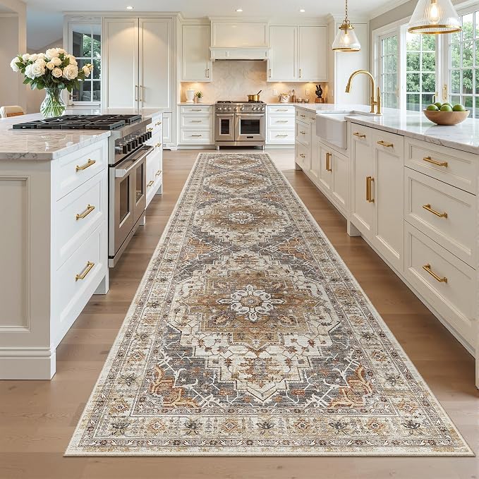 Madane Hallway Runner Rug 3x16 Washable Kitchen Runners Long, Turmeric/Grey | - Image 4