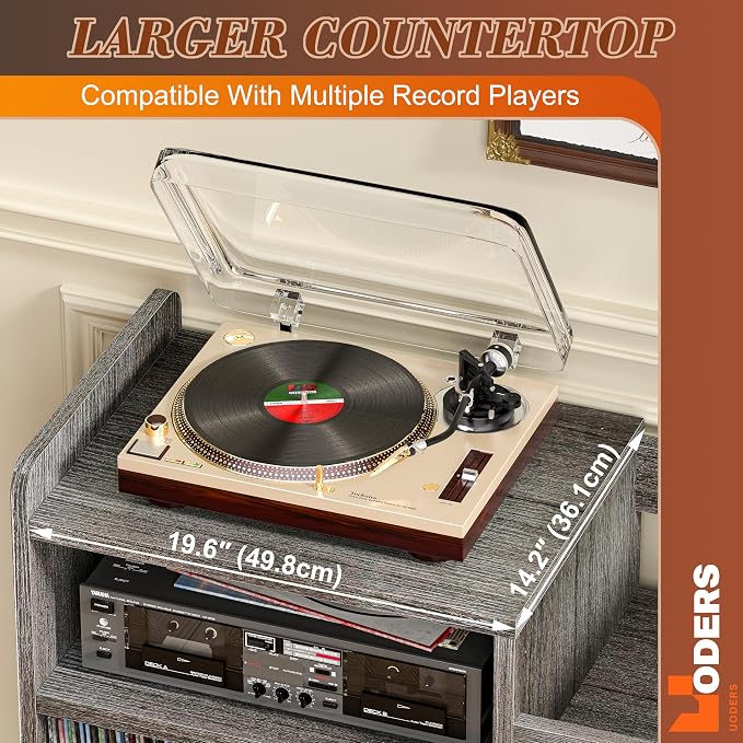 Record Player Stand, Large Record Player Table Cabinet - Image 5