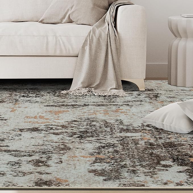 5x8 Area Rugs for Living Room Washable Bedroom Dining Room Brown Beige | Modern - Image 9