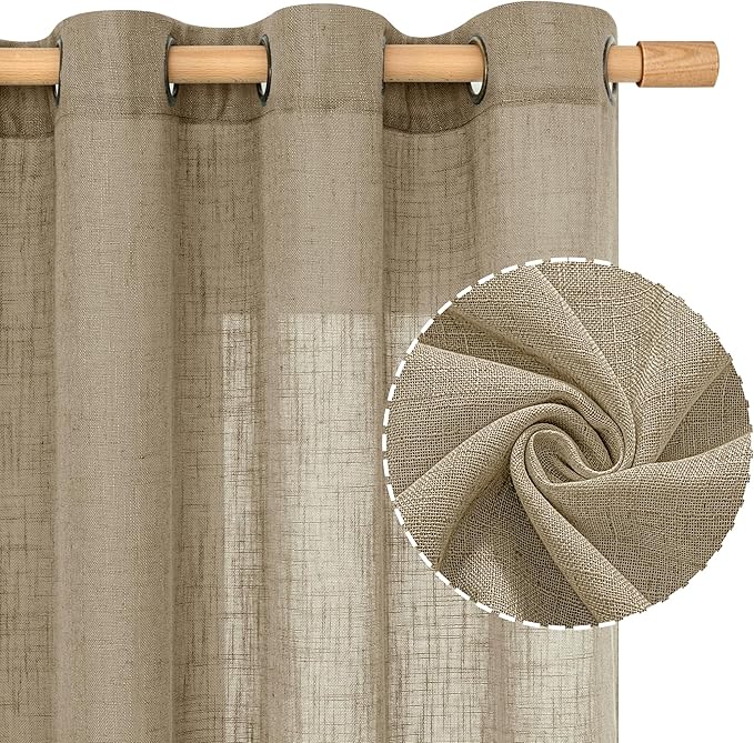 60 Inch Length Taupe Linen Curtains 2 Panels Set, Semi Sheer Light Filtering - Image 2