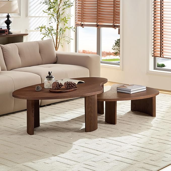 Nesting Coffee Table Set of 2, Irregular Shape Center Table 2-Piece Modern Side - Image 5