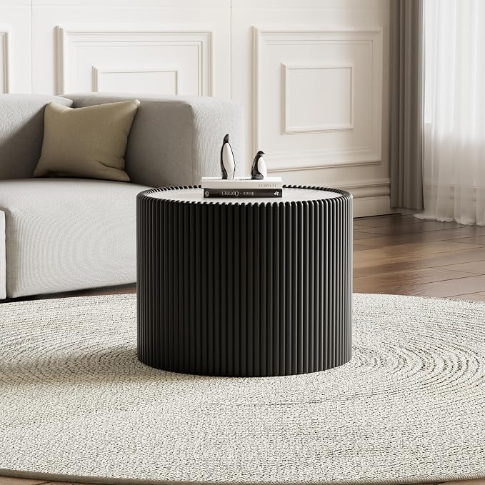 SSLine Round Drum Coffee Table Set of 2 Modern Sintered Stone Top Nesting - Image 6