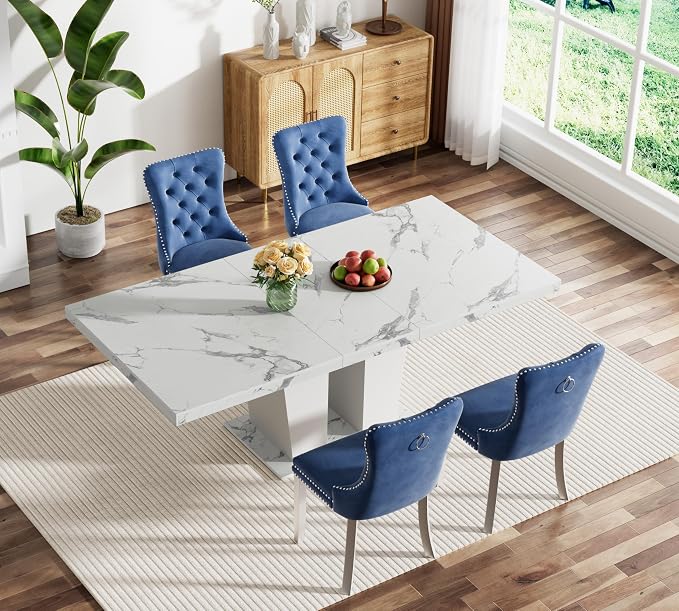 Henf 5 Pieces Faux Marble Dining Table Set - Image 2