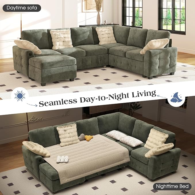 Ihanherry 106-inch Large L-Shaped Sectional Sofa Bed, 7-Seater Convertible Pull - Image 3