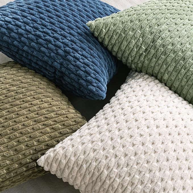 Set of 4 Sage Green Decorative Throw Pillow Covers 24x24 Inch Corduroy Pillow - Image 4