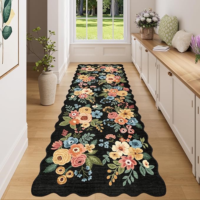 DUKINO 3x8 Kitchen Runner Rug, Soft Floral Washable Rug by DUKINO